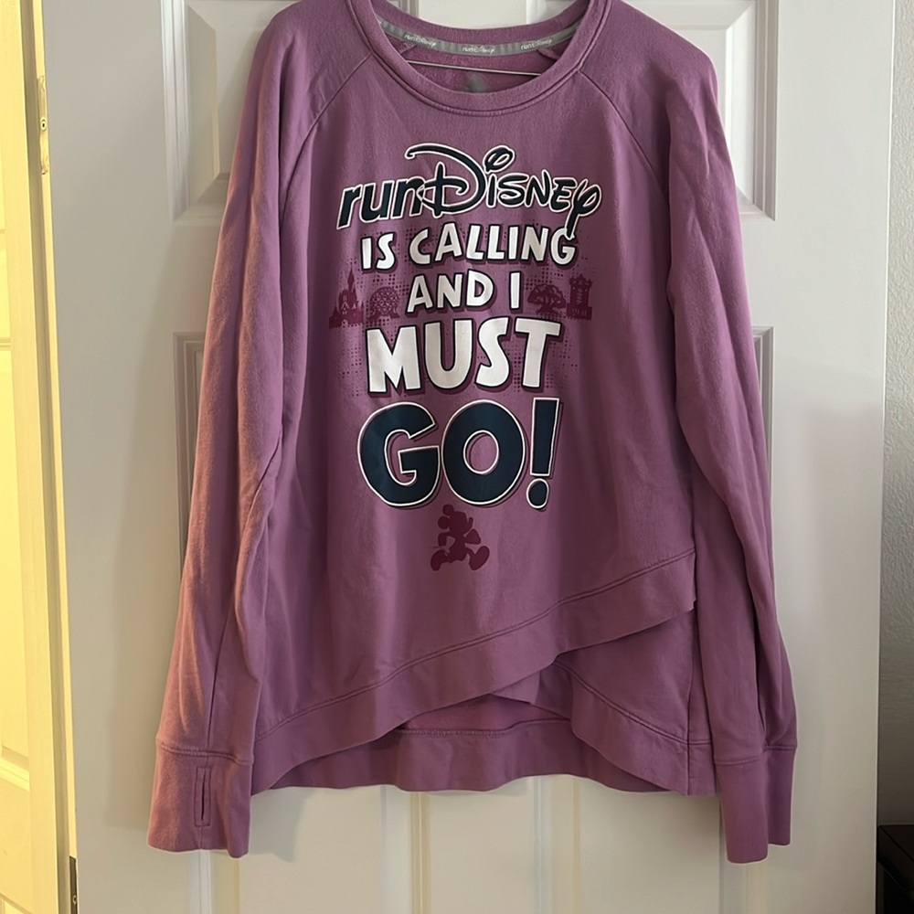 Size L runDisney crew neck, crossover bottom sweater